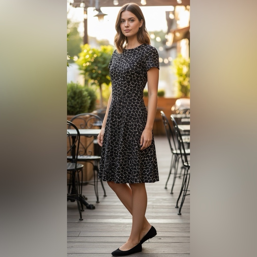 ✨Host Pick ✨ANN TAYLOR LOFT Dress w/ Textured Abstract Print Black & Tan - Sz 4